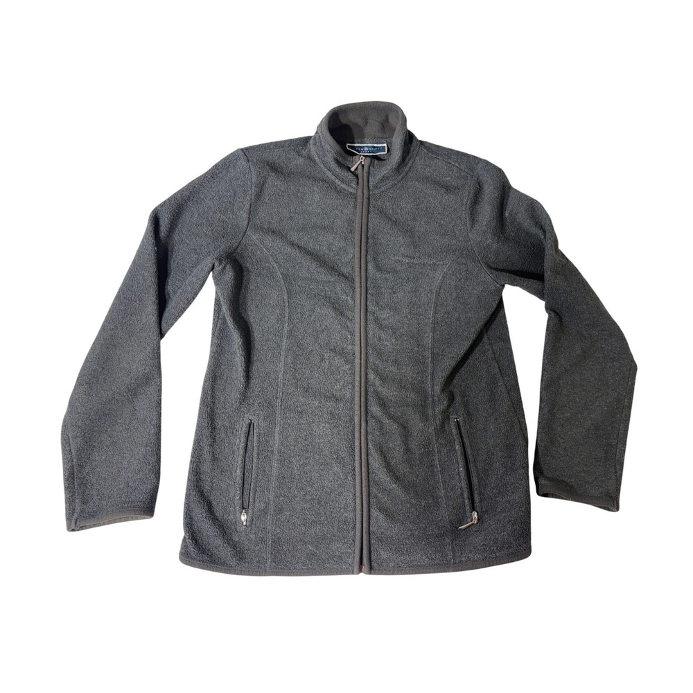 Karen Scott Sport Womens Small Gray Full Zip Fleece Jacket Mock Neck‎